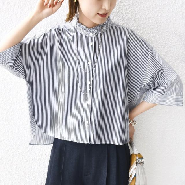 シップス（SHIPS）/【WEB限定】〈手洗い可能〉ブロード ストライプ / 無地 切替 パッチワーク シャツ