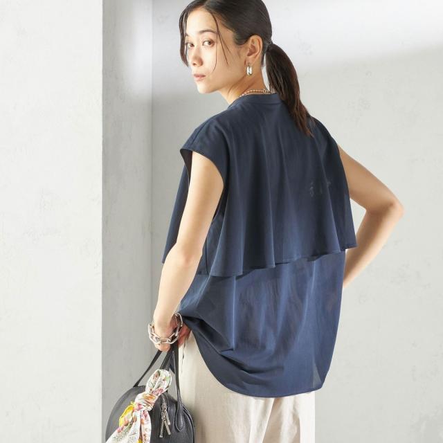 シップス（SHIPS）/〈手洗い可能〉シアー トリコット フレア ヨーク ノースリーブ ブラウス