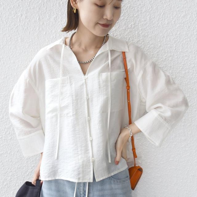 シップス（SHIPS）/〈手洗い可能〉シアー シルク混 オープンカラー シャツ