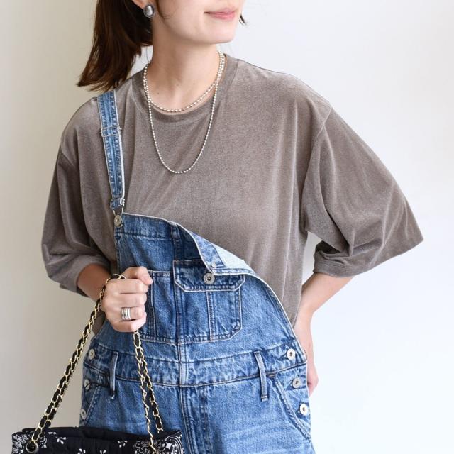 シップス（SHIPS）/〈手洗い可能〉シアー トリコット ポリエステル ベロア 五分袖 ワイド TEE