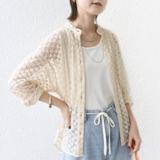 シップス（SHIPS）/〈手洗い可能〉フラワー チュール 刺繍 シャツ