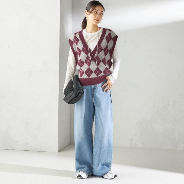 中古】エフィ Eaphi ニット ベスト ジレ Vネック ブークレ 黒 ブラック