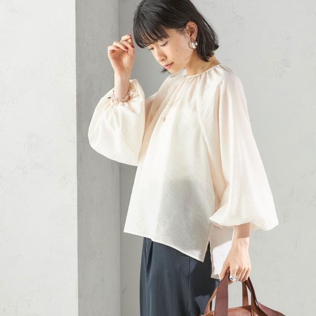 シップス（SHIPS）/〈手洗い可能〉シアー バンブー ギャザー ブラウス