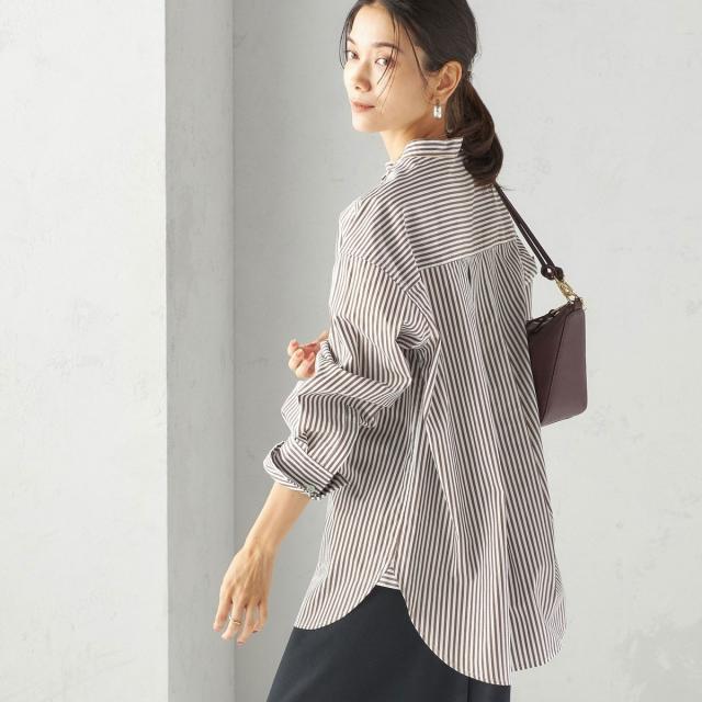 シップス（SHIPS）/〈手洗い可能〉ストライプ フロント ヨーク スタンドカラー シャツ