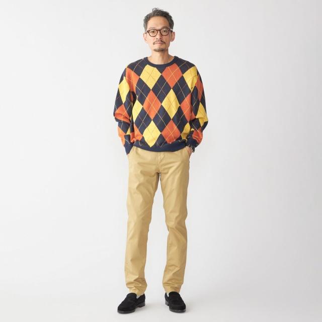 SHIPSイタリー ヤーン アーガイル クルーネック ニットプルオーバーXL シップス（SHIPS）⁄SHIPS: 12ゲージ アーガイル クルーネック ニット