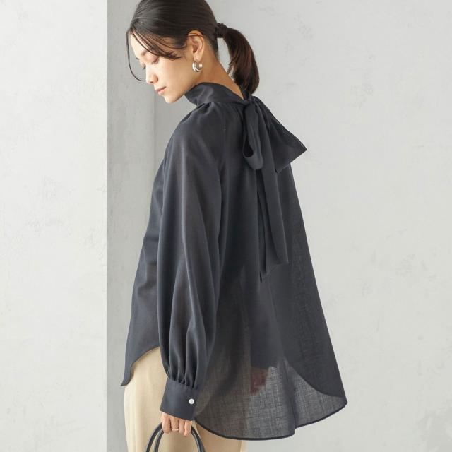 シップス（SHIPS）/〈手洗い可能〉ウール混 シアー ボイル リボン ブラウス