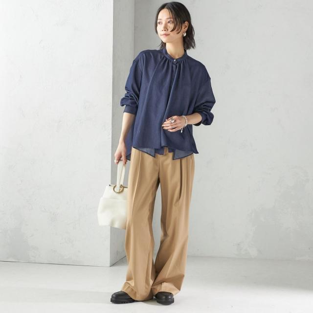 シップス（SHIPS）/《予約》〈手洗い可能〉デニム ライク リボン タイ ブラウス