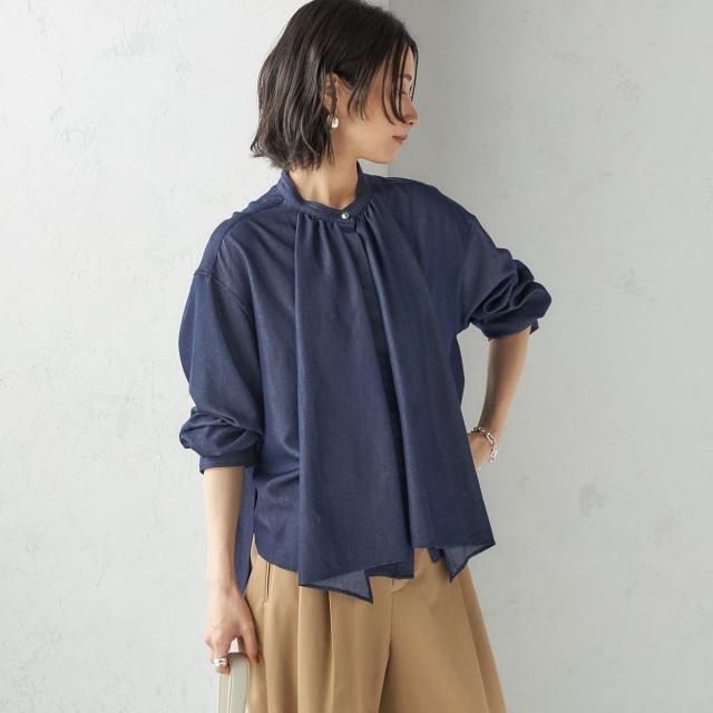 シップス（SHIPS）/《予約》〈手洗い可能〉デニム ライク リボン タイ ブラウス