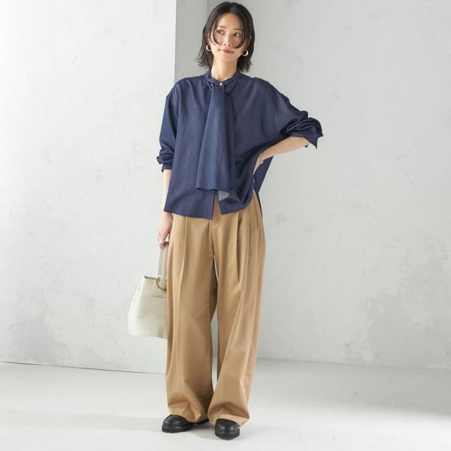 シップス（SHIPS）/《予約》〈手洗い可能〉デニム ライク リボン タイ ブラウス