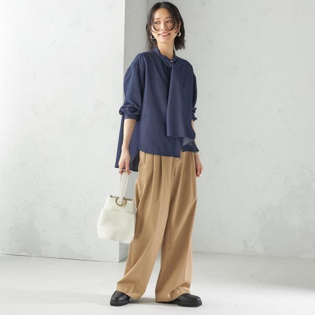 シップス（SHIPS）/《予約》〈手洗い可能〉デニム ライク リボン タイ ブラウス