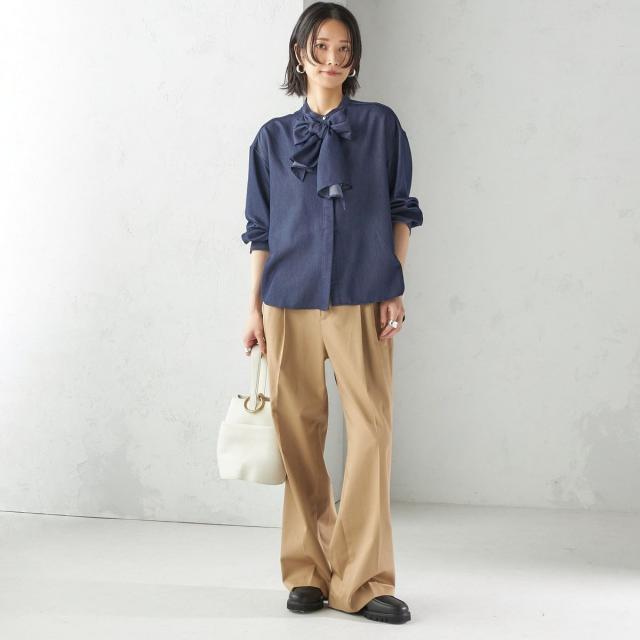 シップス（SHIPS）/《予約》〈手洗い可能〉デニム ライク リボン タイ ブラウス