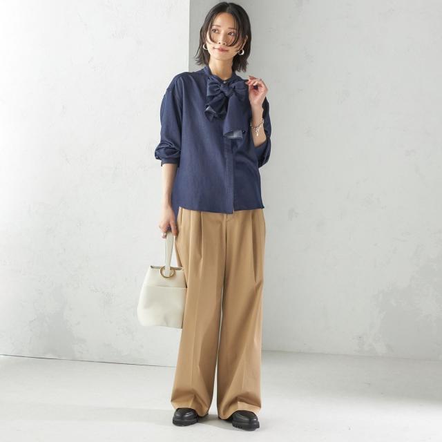 シップス（SHIPS）/《予約》〈手洗い可能〉デニム ライク リボン タイ ブラウス