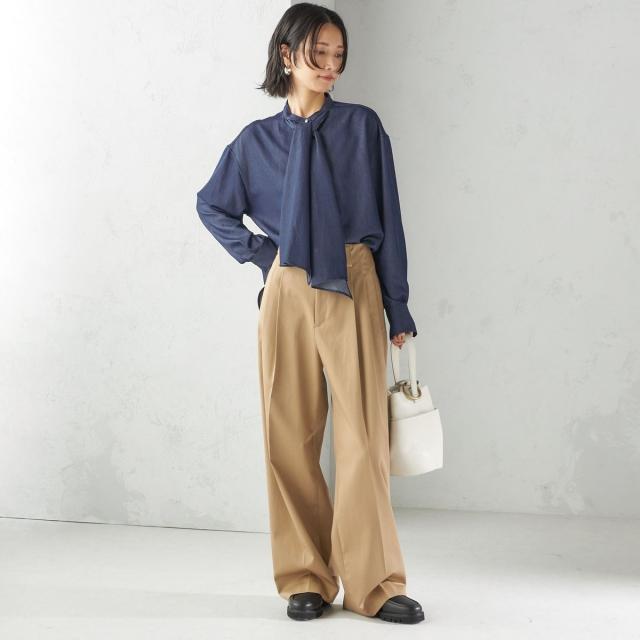 シップス（SHIPS）/《予約》〈手洗い可能〉デニム ライク リボン タイ ブラウス