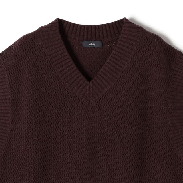 シップス（SHIPS）/SHIPS Primary Navy Label:〈手洗い可能〉メッシュ ライン ニット ベスト_4