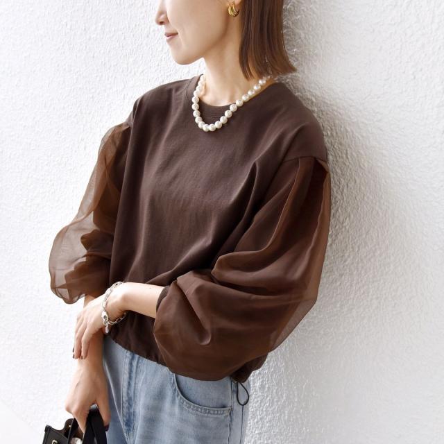 シップス（SHIPS）/《一部追加予約》【WEB限定】〈手洗い可能〉シアー コンビ 裾 ドロスト プルオーバー