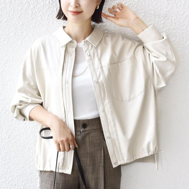 シップス（SHIPS）/《予約》【WEB限定】〈手洗い可能〉合成皮革 裾 ドロスト シャツ 羽織