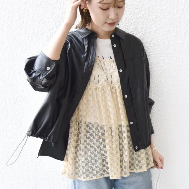 シップス（SHIPS）/《予約》【WEB限定】〈手洗い可能〉合成皮革 裾 ドロスト シャツ 羽織