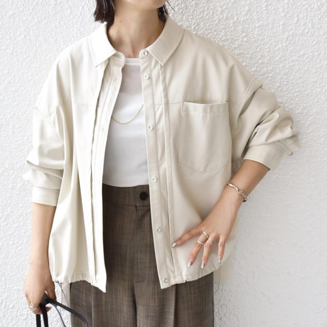 シップス（SHIPS）/《予約》【WEB限定】〈手洗い可能〉合成皮革 裾 ドロスト シャツ 羽織