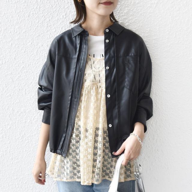シップス（SHIPS）/《予約》【WEB限定】〈手洗い可能〉合成皮革 裾 ドロスト シャツ 羽織