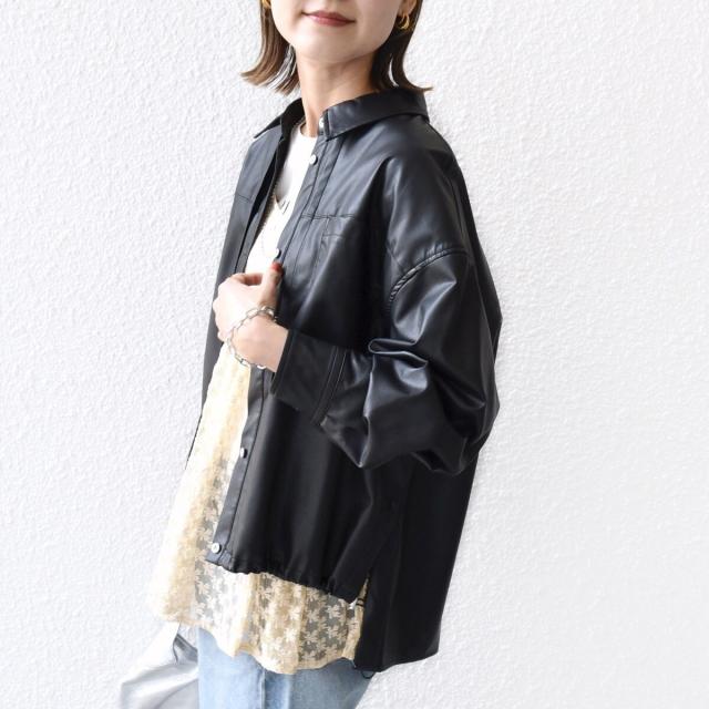 シップス（SHIPS）/《予約》【WEB限定】〈手洗い可能〉合成皮革 裾 ドロスト シャツ 羽織