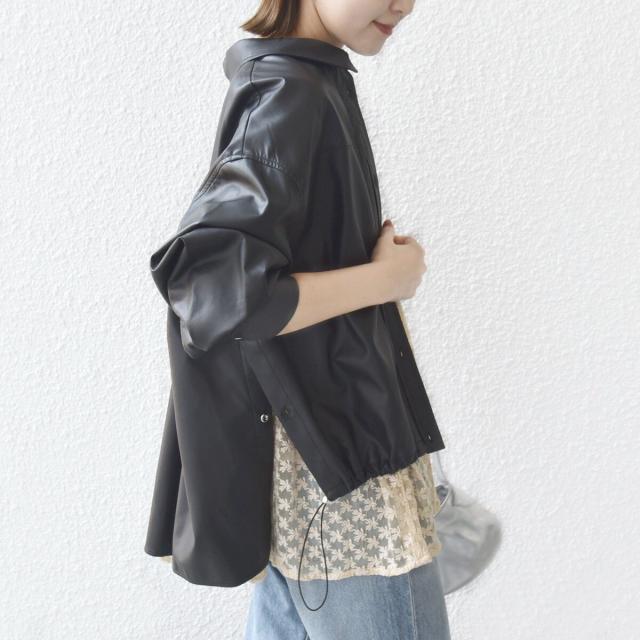 シップス（SHIPS）/《予約》【WEB限定】〈手洗い可能〉合成皮革 裾 ドロスト シャツ 羽織