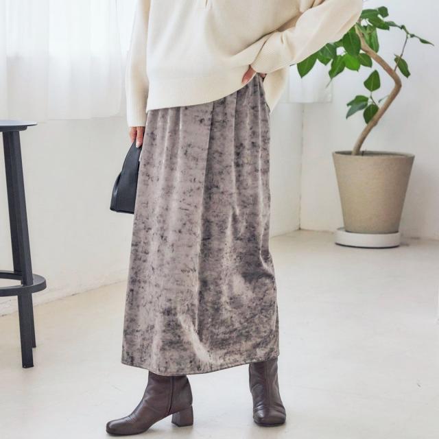 シップス（SHIPS）/〈手洗い可能〉スノー クラッシュ ポリエステル ベロア ウエスト ゴム スカート