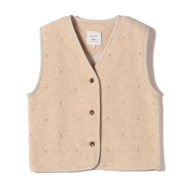 シップス（SHIPS）/【SHIPS別注】assiette:ウール混 ボア 刺繍 ベスト