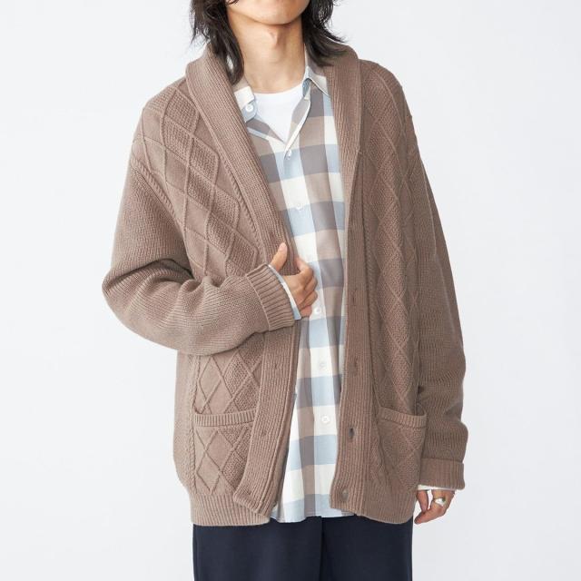 シップス（SHIPS）/SHIPS: 〈手洗い可能〉ウールコットン アラン ショール カーディガン