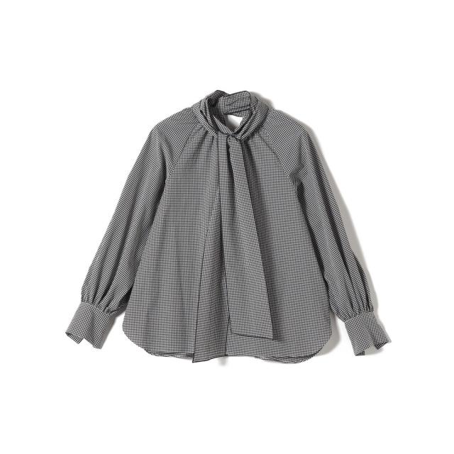 シップス（SHIPS）/SHIPS Primary Navy Label:ストレッチ ギンガム ボウタイ ブラウス