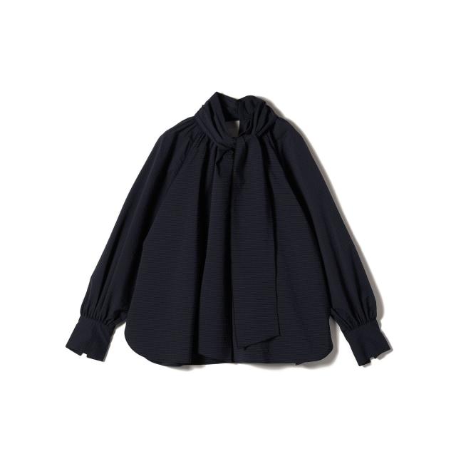 シップス（SHIPS）/SHIPS Primary Navy Label:ストレッチ ギンガム ボウタイ ブラウス