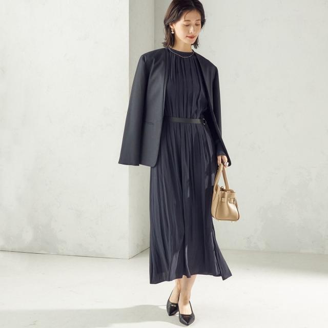 シップス（SHIPS）/〈手洗い可能〉カッセン ギャザー ベルト付き 長袖 ワンピース