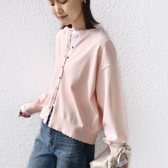 シップス（SHIPS）/〈手洗い可能〉コットン カシミヤ混 スカラップヘム カーディガン