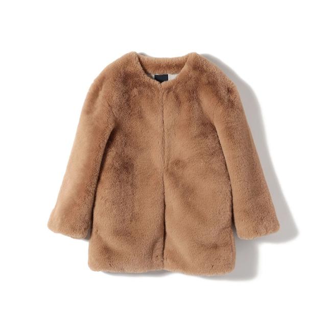 シップス（SHIPS）/SHIPS Primary Navy Label:フェイク ファー ノーカラー ハーフ コート