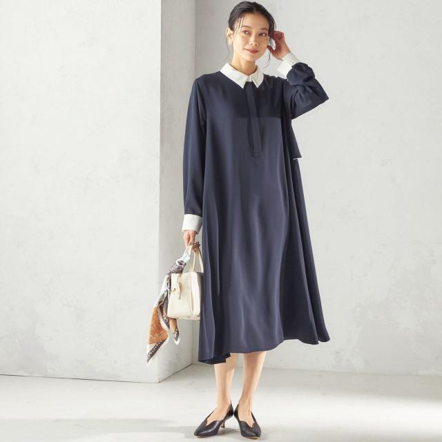 シップス（SHIPS）/〈洗濯機可能〉ライト ダブルクロス バックフリル Aライン ワンピース（セレモニー対応可）
