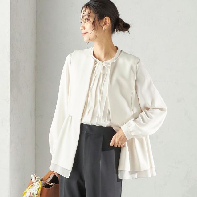 シップス（SHIPS）/《予約》ダブル クロス レイヤード ペプラム ジレ（セレモニー対応可）