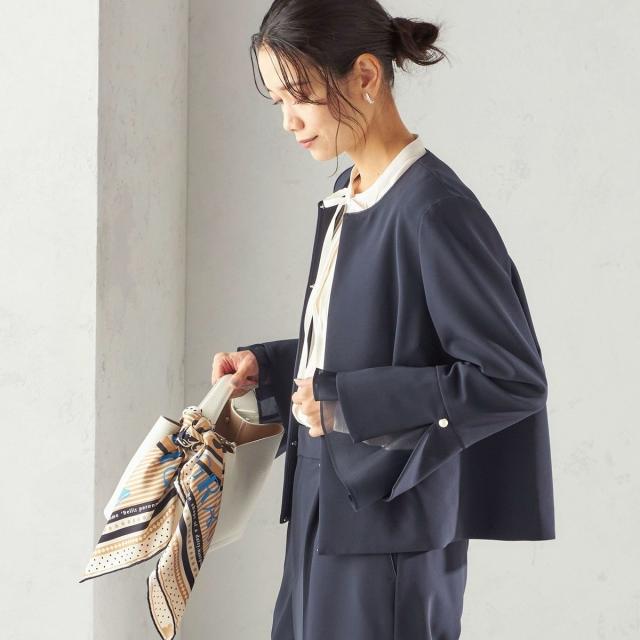 シップス（SHIPS）/《予約》ダブル クロス 重ね袖 ノーカラー ジャケット（セレモニー対応可）