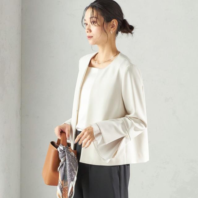 シップス（SHIPS）/《予約》ダブル クロス 重ね袖 ノーカラー ジャケット（セレモニー対応可）