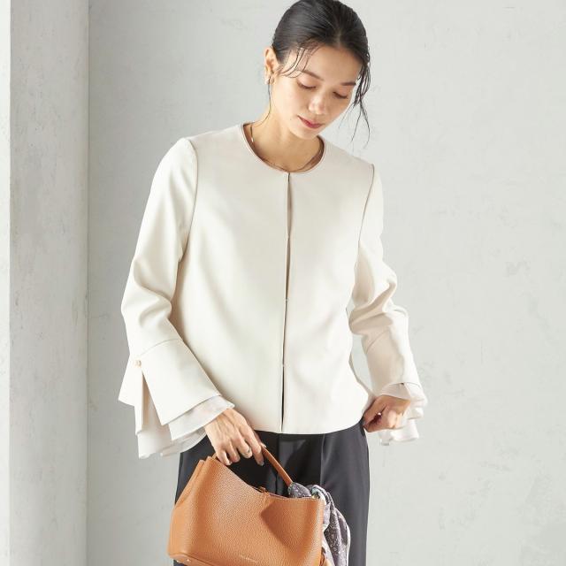 シップス（SHIPS）/《予約》ダブル クロス 重ね袖 ノーカラー ジャケット（セレモニー対応可）