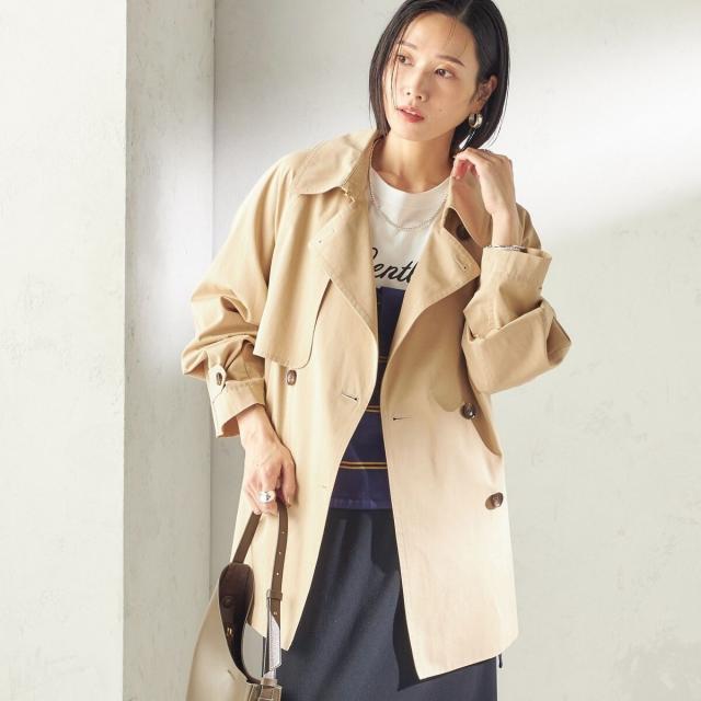 シップス（SHIPS）/《予約》〈撥水加工〉バック ギャザー ドロスト ミディ丈 トレンチ