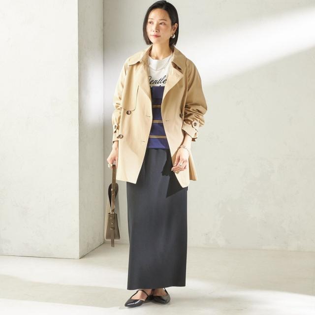 シップス（SHIPS）/《予約》〈撥水加工〉バック ギャザー ドロスト ミディ丈 トレンチ