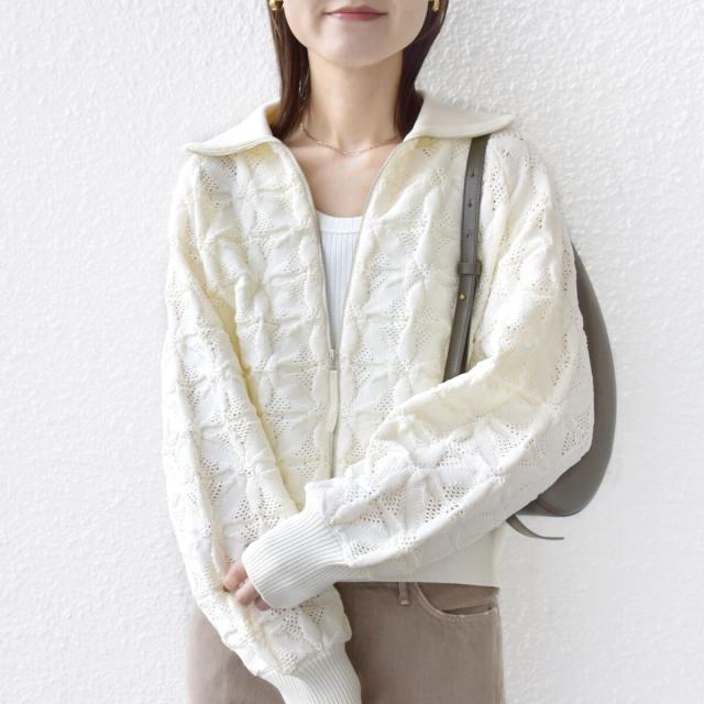 シップス（SHIPS）/《予約》【WEB限定】〈手洗い可能〉フラワー ジャカード ジップ カーディガン