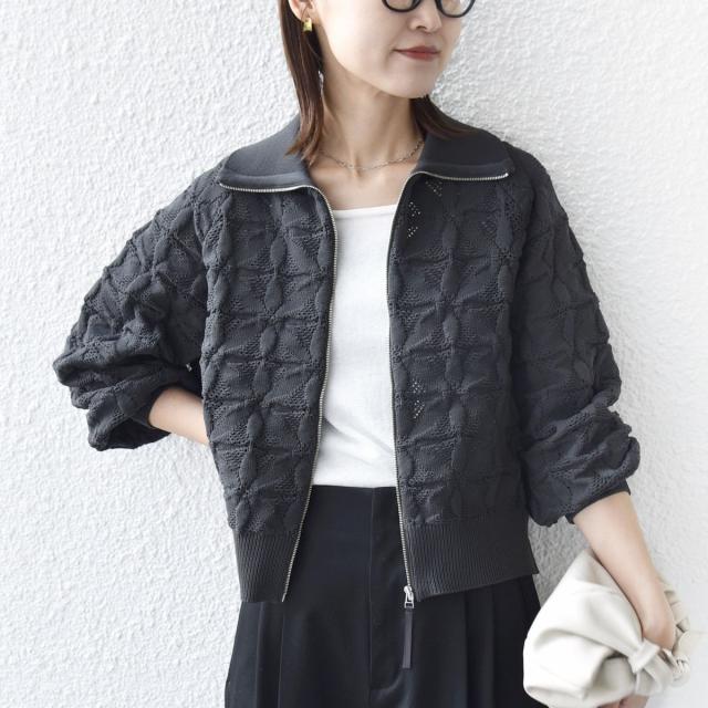 シップス（SHIPS）/《予約》【WEB限定】〈手洗い可能〉フラワー ジャカード ジップ カーディガン