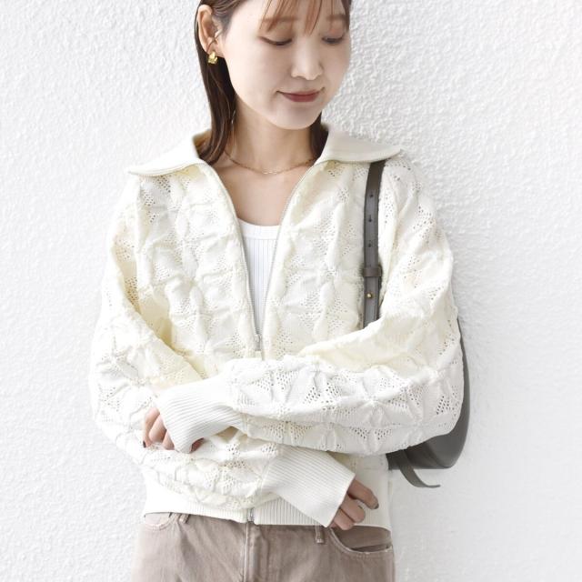 シップス（SHIPS）/《予約》【WEB限定】〈手洗い可能〉フラワー ジャカード ジップ カーディガン