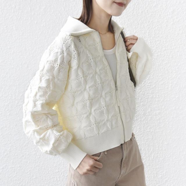 シップス（SHIPS）/《予約》【WEB限定】〈手洗い可能〉フラワー ジャカード ジップ カーディガン