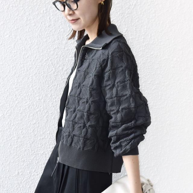 シップス（SHIPS）/《予約》【WEB限定】〈手洗い可能〉フラワー ジャカード ジップ カーディガン