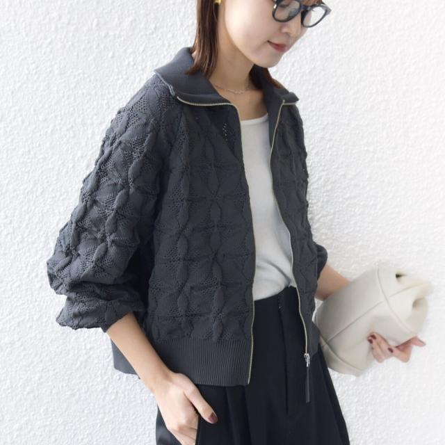 シップス（SHIPS）/《予約》【WEB限定】〈手洗い可能〉フラワー ジャカード ジップ カーディガン