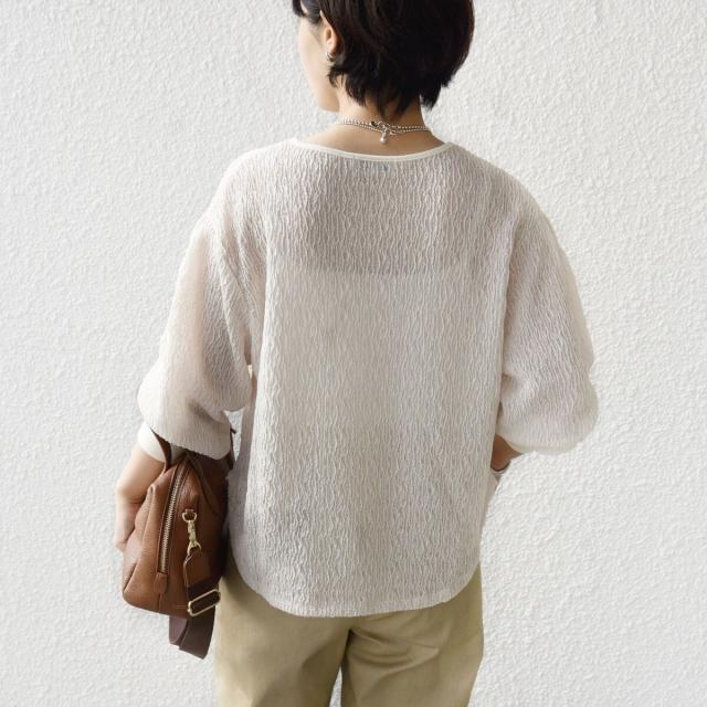 シップス（SHIPS）/《予約》〈手洗い可能〉ランダム ブルーゼ 袖 タック プルオーバー