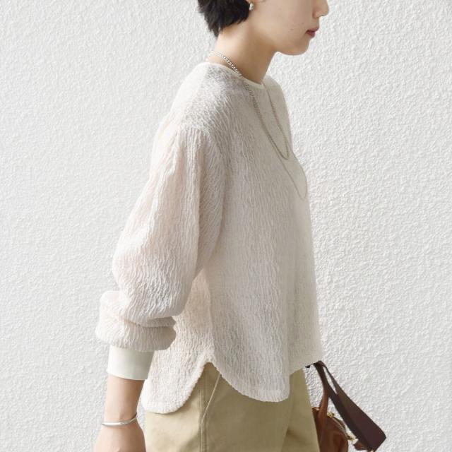 シップス（SHIPS）/《予約》〈手洗い可能〉ランダム ブルーゼ 袖 タック プルオーバー