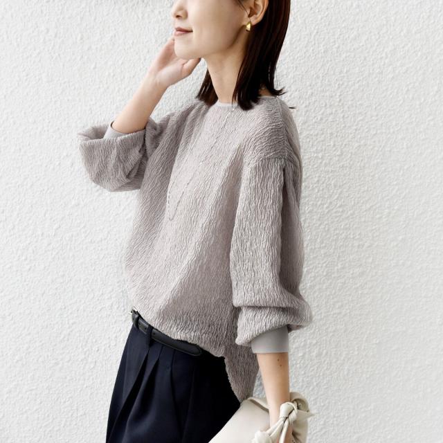 シップス（SHIPS）/《予約》〈手洗い可能〉ランダム ブルーゼ 袖 タック プルオーバー