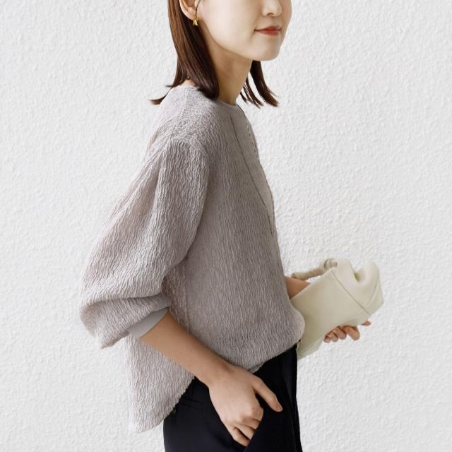 シップス（SHIPS）/《予約》〈手洗い可能〉ランダム ブルーゼ 袖 タック プルオーバー